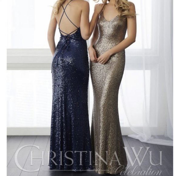 Gold Sequin Celebration Criss Cross Strap Gold Sequin Gown size S/M - Picture 1 of 9